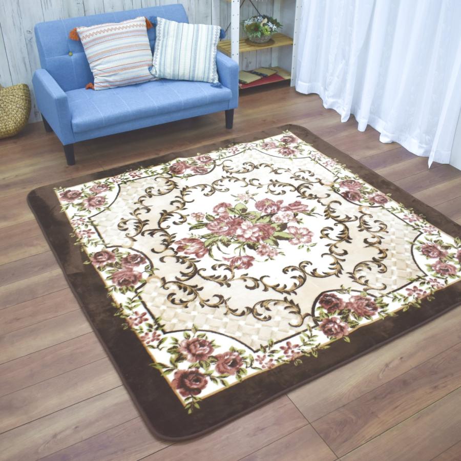 ラグ 2畳 185×185cm （ベルサイユBR） 厚手 アンティーク ブラウン 花