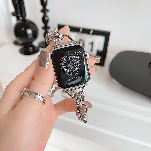 アップルウォッチ バンド Apple Watch SE 8 7 44mm 40mm 女性 バンド チェーン ステンレスベルト 45mm スリム｜lulucherish｜10