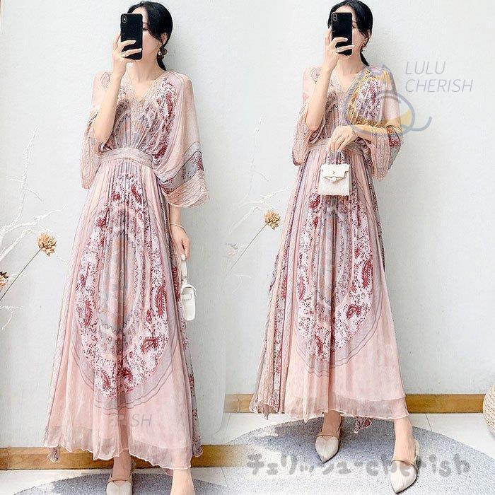 人気ブランド新作豊富 春夏秋 マキシワンピース 40代 レディース ワンピース 五分袖ワンピース 50代 30代 ゆったり 大人可愛い オシャレ通勤 シフォンスカートaライン 花柄プリント ワンピース サイズ Xl Www Cognitiva La