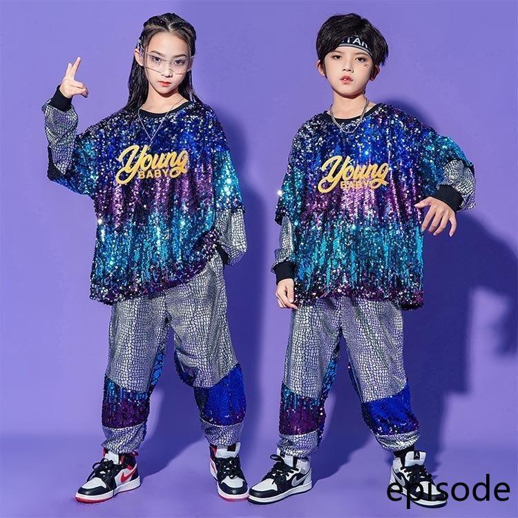 スパンコール衣装 ダンス 衣装 ヒップホップ セットアップ キッズ