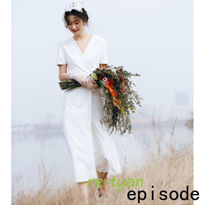 ウェディングドレス 二次会 花嫁 白 ワンピース パーティドレスカジュアル 海外挙式 白 演奏会 衣装 披露宴 お呼ばれ コンサート 前撮りおしゃれ 袖付き 袖あり Huawuyu 1125 Drs660 エピソード Episode 通販 Yahoo ショッピング