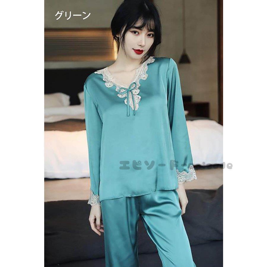 パジャマ レディース 春夏 無地 光沢 サテン パジャマ 長袖 上下セット 合成シルク ナイトウェア 寝間着 ショーパン 部屋着 ナイトウェア 韓国風 可愛い 最安