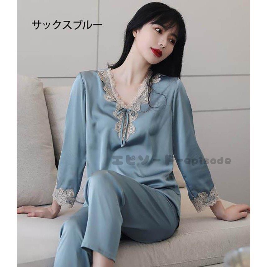 パジャマ レディース 春夏 無地 光沢 サテン パジャマ 長袖 上下セット 合成シルク ナイトウェア 寝間着 ショーパン 部屋着 ナイトウェア 韓国風 可愛い 最安