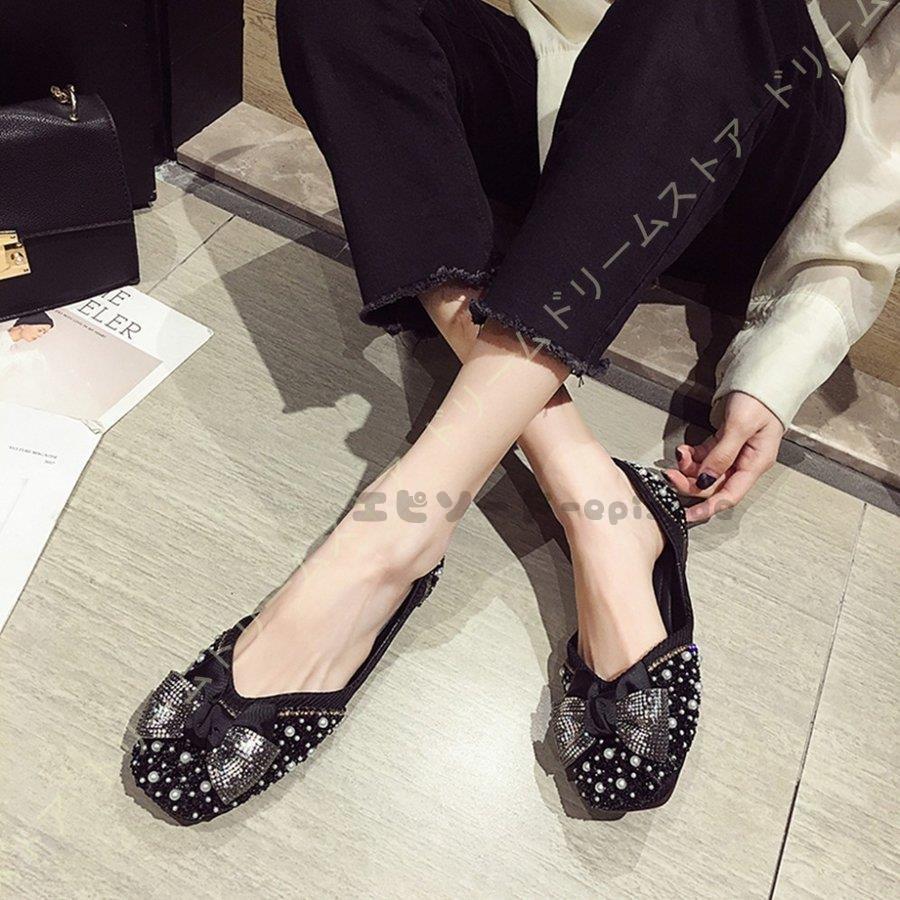 スクエアパンプス フラットシューズ ローヒール バレエシューズ レディース靴 婦人靴 幅広 3e リボン 可愛い キラキラ 美脚 痛くない カジュアル ぺたんこ靴 Nx1 Zbl エピソード Episode 通販 Yahoo ショッピング