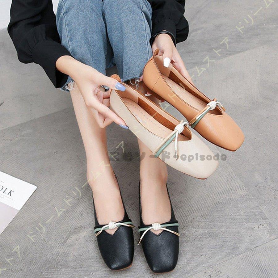 レディース リボン付き ぺたんこ 靴 フラット パンプス スクエアトゥ ローヒール 歩きやすい 痛くない おしゃれ フラットシューズ バレエシューズ 柔らかい Cim85yzazo ファッション Phoenix Ge