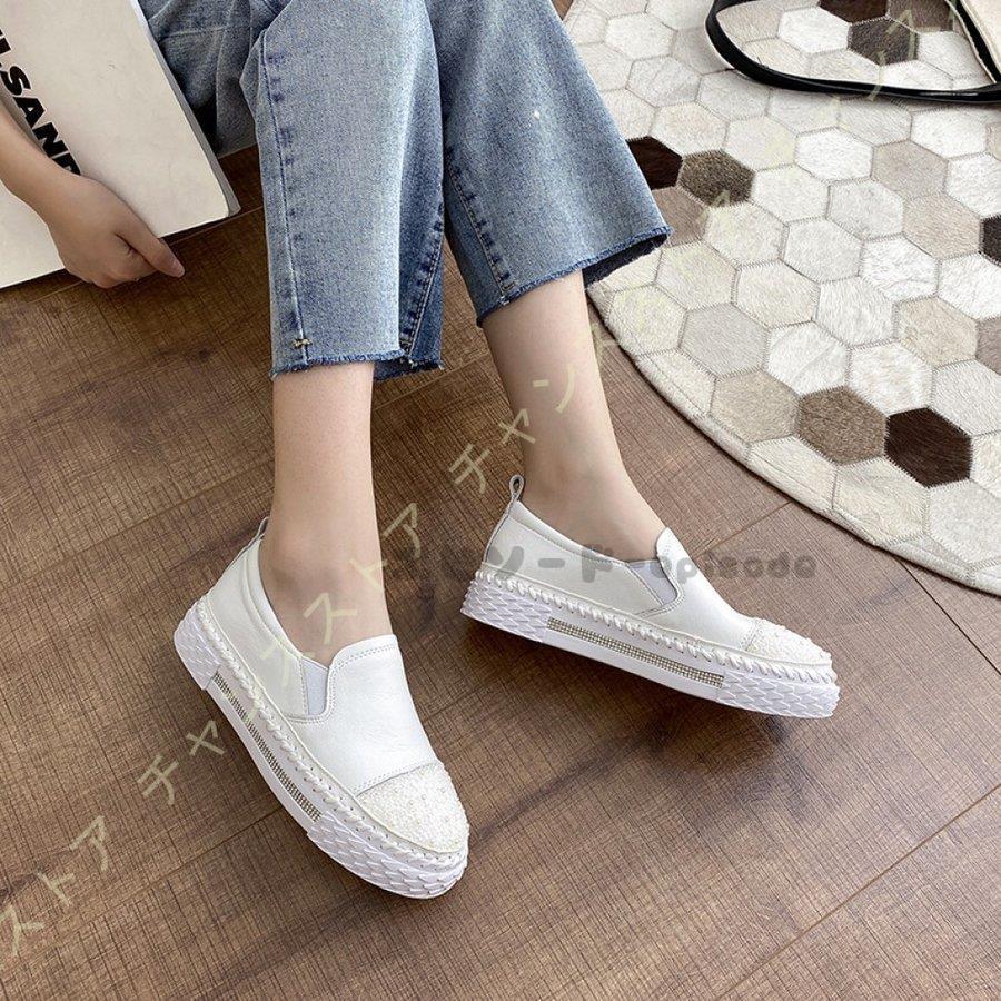 スリッポン スニーカー レディース 厚底 本革 白 黒 ローファー ローカット 革靴 キラキラ おしゃれ カジュアルシューズ フラットシューズ 4cmヒール 紐無し Nydx2 Zbl エピソード Episode 通販 Yahoo ショッピング