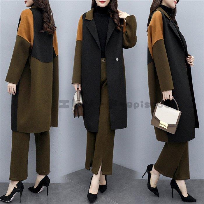 海外最新 パンツセットアップ ワイドパンツ レディース 秋 冬 パンツ ガウチョパンツ コート アウター ロングコート 通勤 入学式 卒業式 フォーマル 大きいサイズ 40代