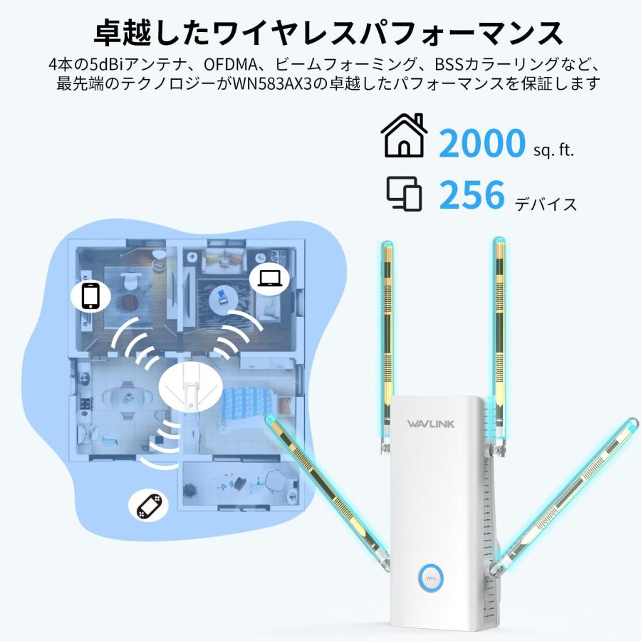 【在庫セール】WAVLINK 無線LAN 中継器 WiFi6 AX3000 80 WAVLINK 無線LAN 中継器 WiFi6 AX3000 802.11ax(573Mbps+2403 Mbps
