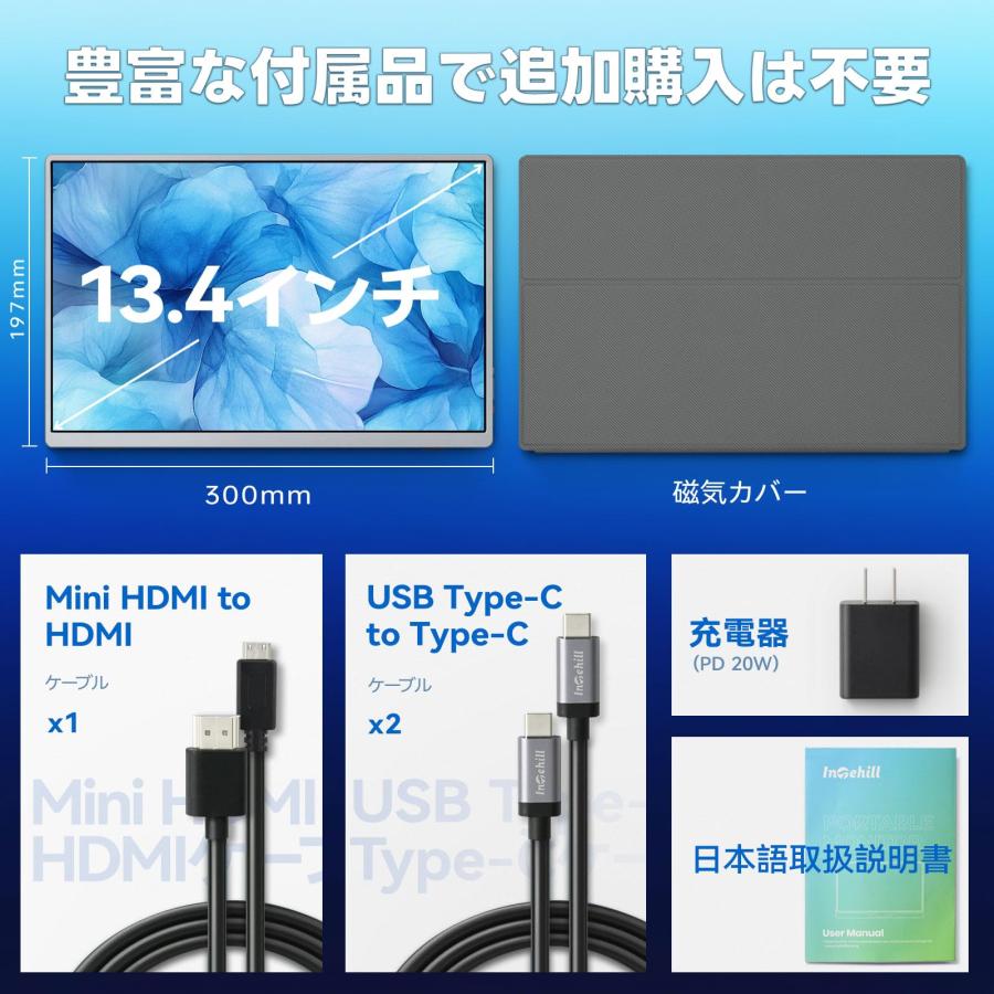 Intehill モバイルモニター 4k 13.4 インチ IGZOスクリーン 黄金比16