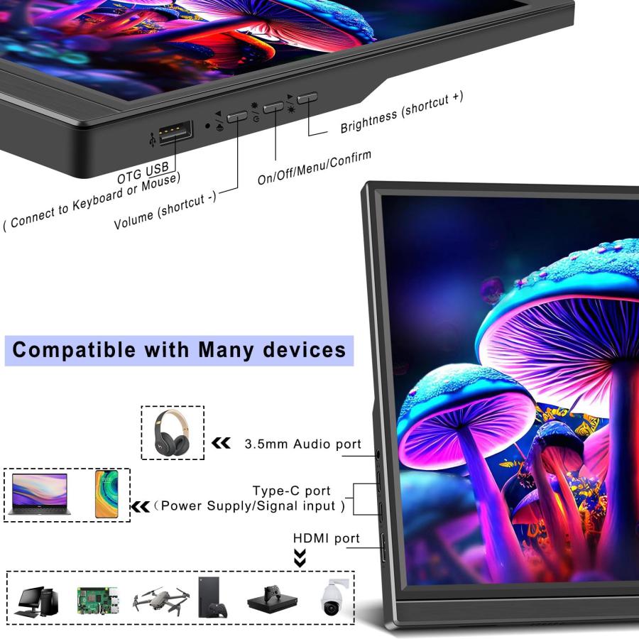 モバイルモニター 16インチ Kenowa 1920x1200 IPSパネル 178°全視野
