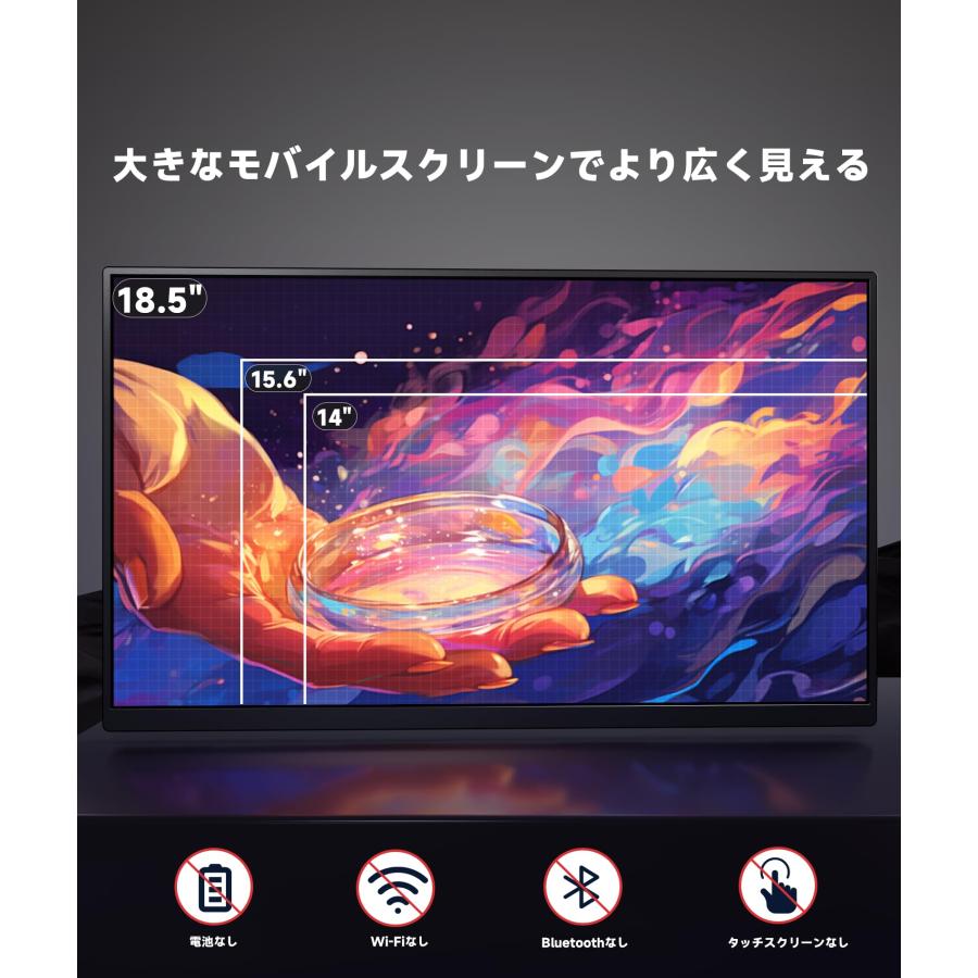 モバイル モニター 18.5インチ モバイルディスプレイ 100%sRGB FHD 非