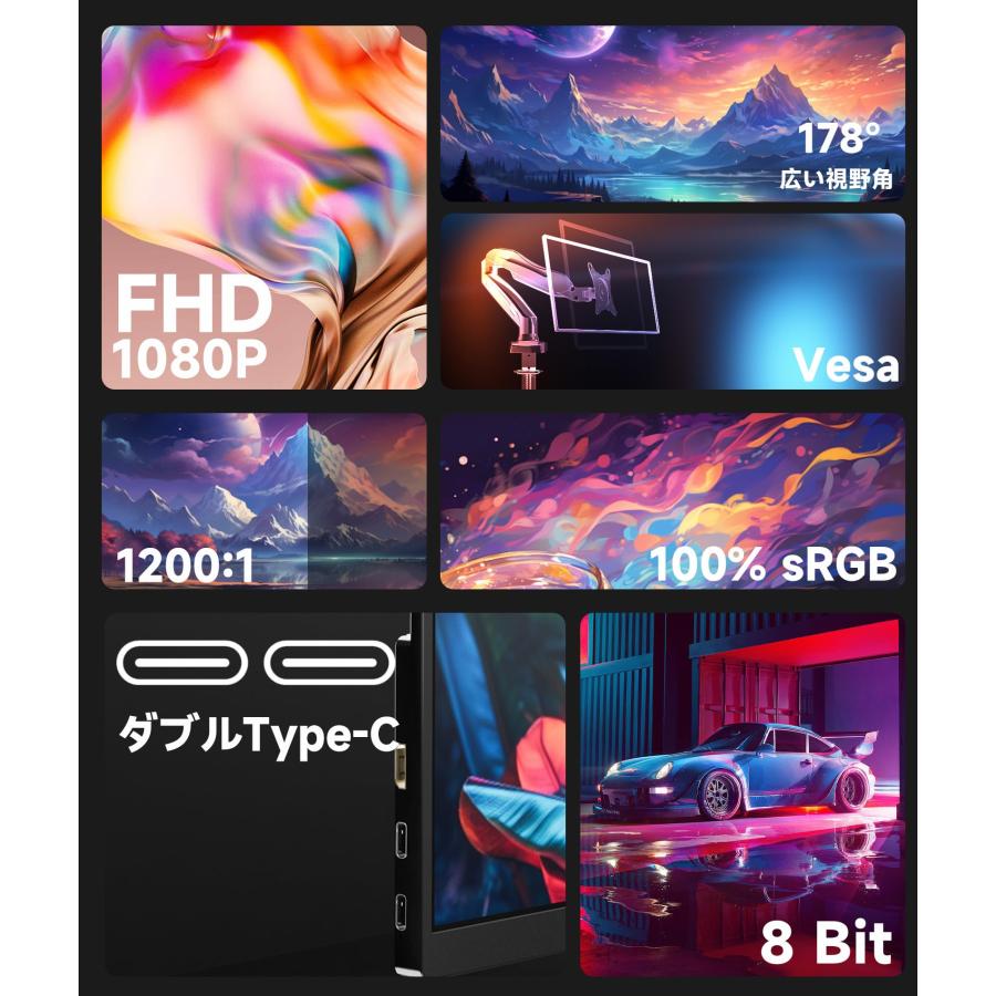 モバイル モニター 18.5インチ モバイルディスプレイ 100%sRGB FHD 非