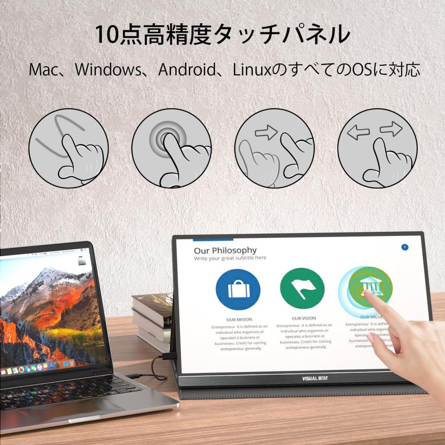Visual Beat モバイルモニター タッチスクリーン 15.6インチ FHD 1080p