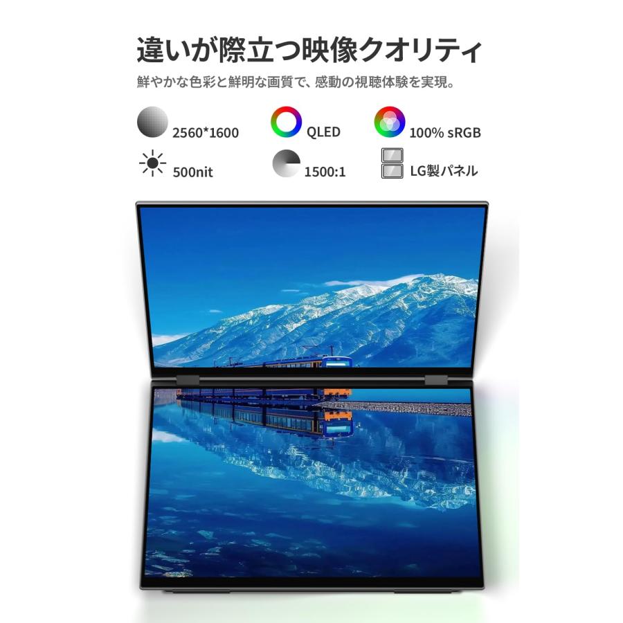 EHOMEWEI デュアルモニター 16インチ QLED 2.5K 2560x1600 デュアル