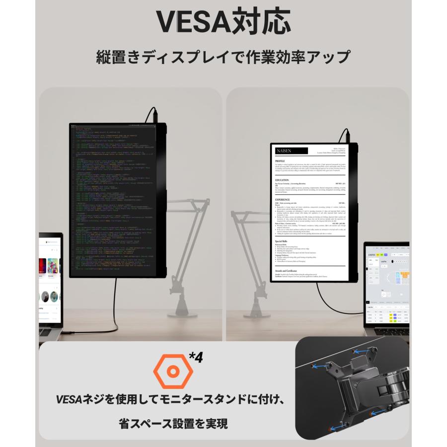 モバイルモニター 15.6インチ FHD 1080P IPSモニター 調整可能スタンド