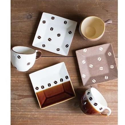 お皿 コーヒー豆柄 スクエアプレート 四角い BEANS 2 美濃焼 日本製