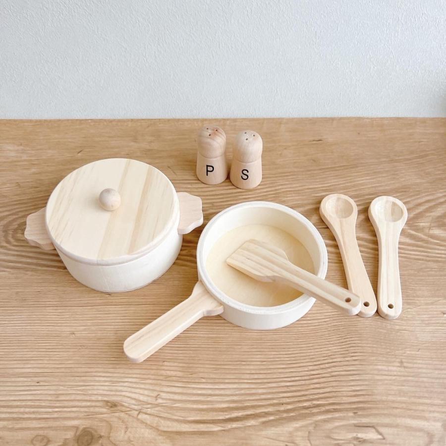 プリンス・エドワード島天然木♡手作り未使用ミニチュア家具＆陶器の食器3点セット 木製 おままごと キッチンツールセット Egmont Toys エグモントトイズ