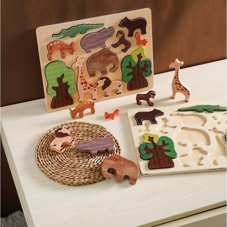 木製 おもちゃ 森のどうぶつ 型はめパズル つみき 積み木 ブロック 動物 木のおもちゃ｜lulumina｜02