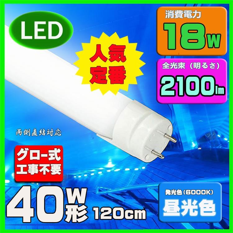 LED蛍光灯 40w形 120cm　昼光色　直管LED照明ライト グロー式工事不要G13 t8 40W型｜lumi-tech