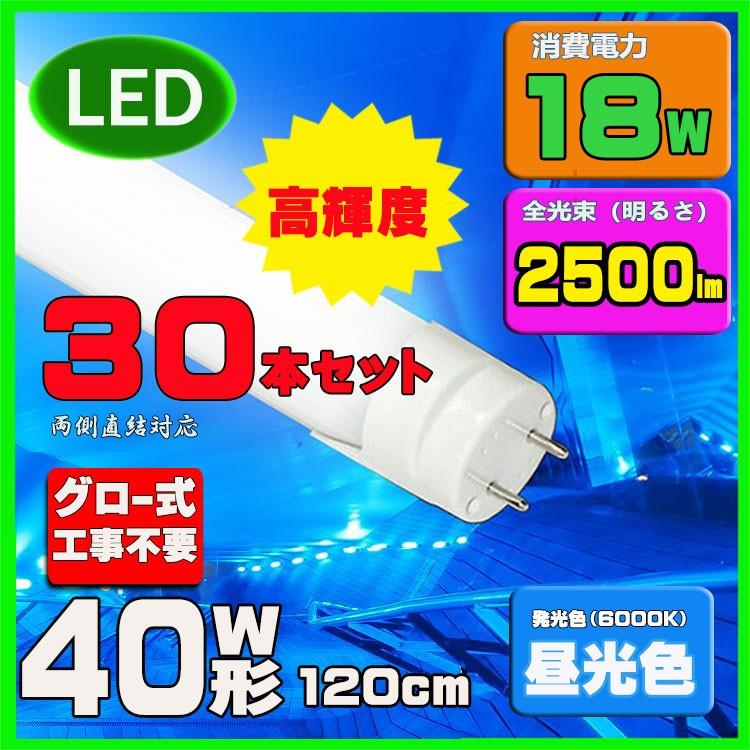 LED蛍光灯 40w形 120cm高輝度　昼光色　直管LED照明ライト グロー式工事不要G13 t8 40W型 30本セット 送料無料｜lumi-tech