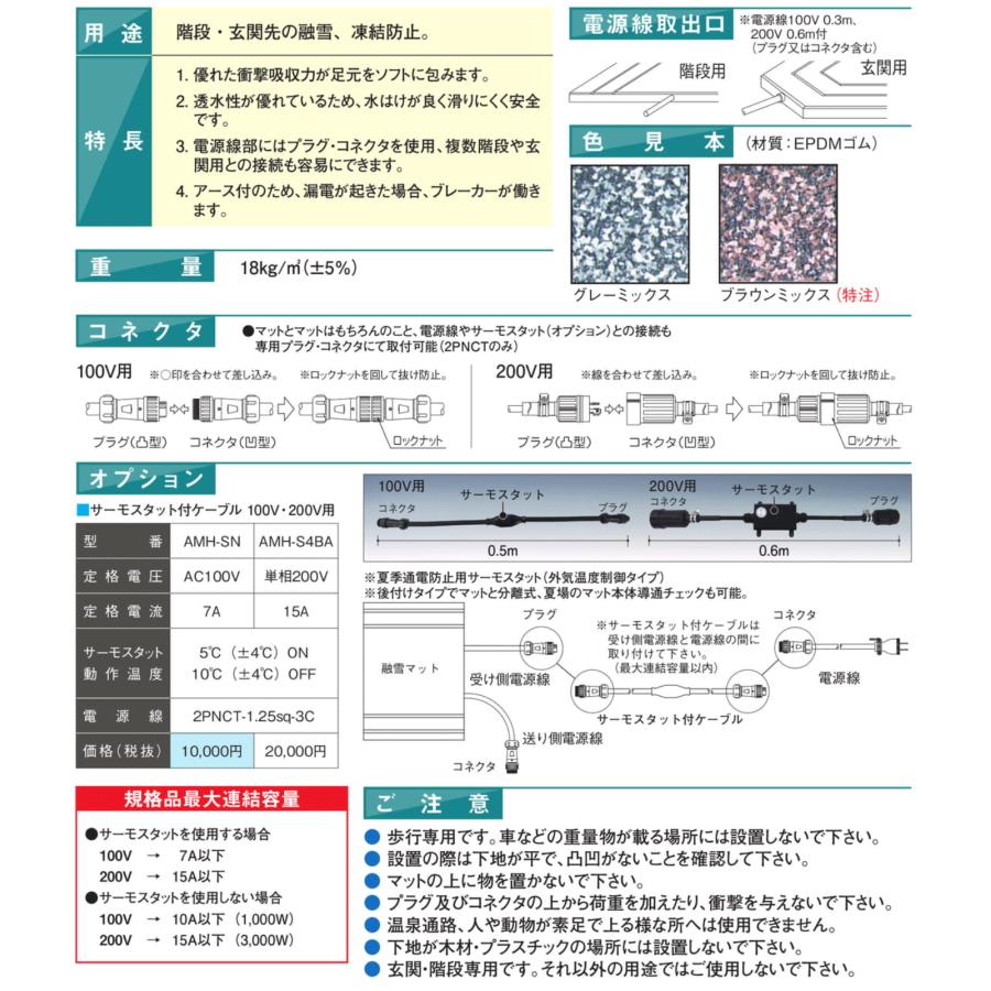 【アサヒ特販】アサヒ融雪マット エコ 玄関用 エンドタイプ(リード線出し口左タイプ)600巾W600×L1,000×t17 AC100V(消費電力180W)AMH-E60100N-L｜lumiere10｜02