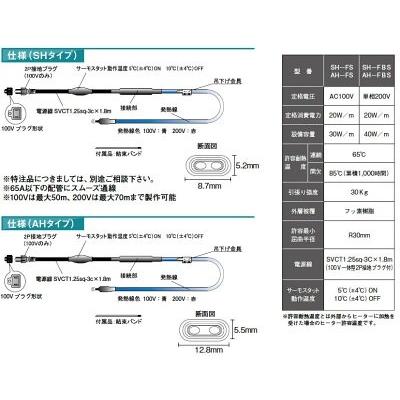 アサヒ特販】 アサヒ排水路ヒーター細管用 AC100V/20m(消費電力