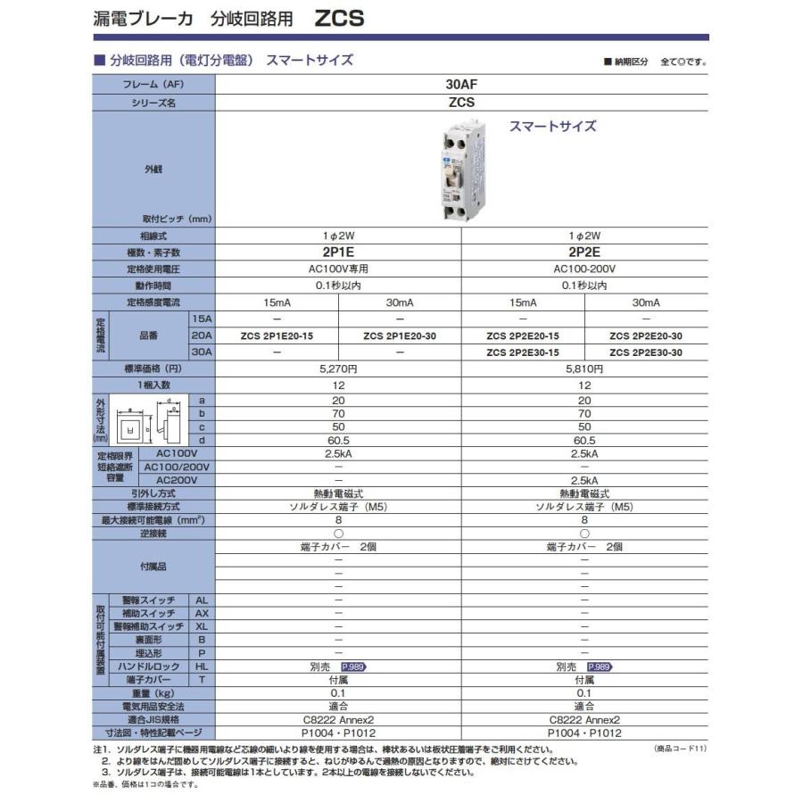 【カワムラ】 河村電器産業 漏電ブレーカ （スマートサイズ/分岐回路用） フレーム/30AF （極数・素子数：2P1E） ZCS2P1E20-15｜lumiere10｜02