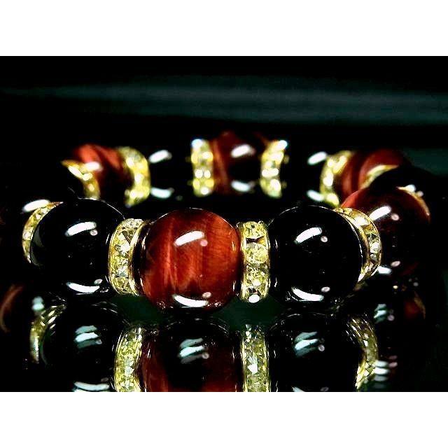 天然石☆レッドタイガーアイ赤虎目石&オニキス黒瑪瑙☆数珠14ミリ