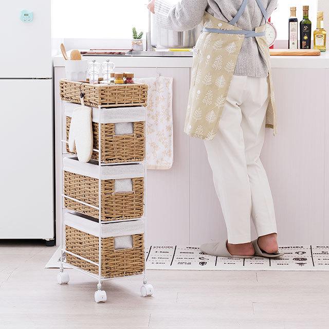 チェスト ワゴン おしゃれ 完成品 3段 幅20 ランドリーチェスト ランドリー収納 リビングチェスト  サニタリー 脱衣所 ランドリーラック ラタン調 AMC20-3 | DOSHISHA | 14