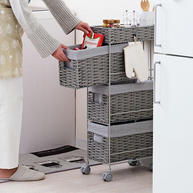 チェスト ワゴン おしゃれ 完成品 3段 幅20 ランドリーチェスト ランドリー収納 リビングチェスト  サニタリー 脱衣所 ランドリーラック ラタン調 AMC20-3 | DOSHISHA | 15