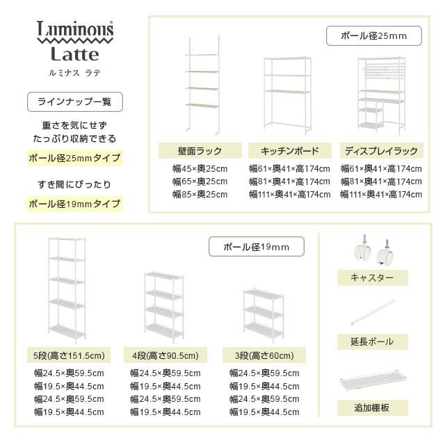 Luminous キッチンラック 幅80cm 3段 ルミナスラテ ホワイト 白