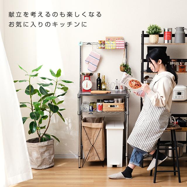 キッチンラック 幅60cm 2段 ルミナスレギュラー スチール棚 レンジ台 業務用 収納棚 納戸 ゴミ箱上 大容量 幅600 幅61×奥行46×高さ151cm NLH6015-2KWBの画像