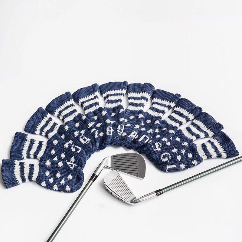 Sunbro Golf ニットヘッドカバー アイアンカバーゴルフ ウェッジカバー ヘッドカバーゴルフ 11枚/7枚入り ネイビー (アイアン Golf ニットヘッドカバー アイアンカバーゴルフ ウェッジカバー ヘッドカバーゴルフ 11枚/7枚入り ネイビー