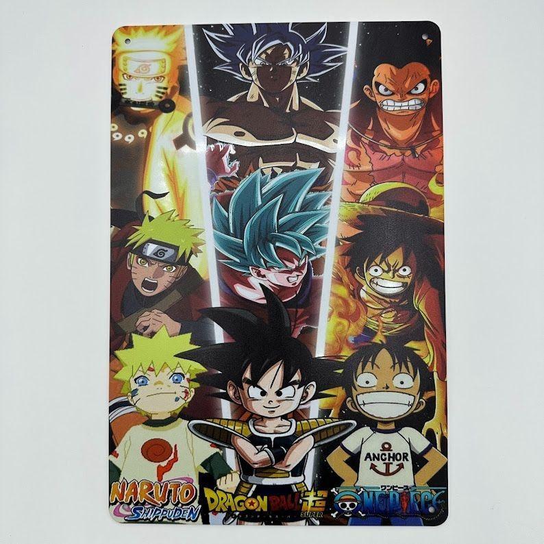 アニメ3大ヒーロー ブリキ看板 ナルト ドラゴンボール ワンピース
