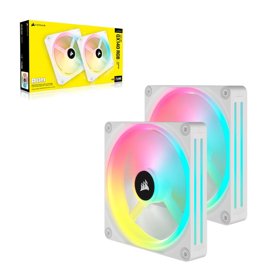 iCUE LINK QX140 RGB スターターキット White 140mm PWM RGB PCケースファン 【有線】 (ファン2個、iC