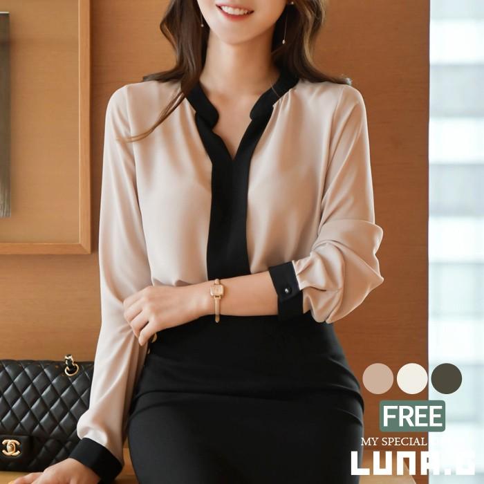 シフォン ブラウス レディース トップス 韓国 ファッション フォーマル スーツ インナー オフィス 着やせ 華奢見え 保護者会 メール便対応可能 Luna G 通販 Yahoo ショッピング