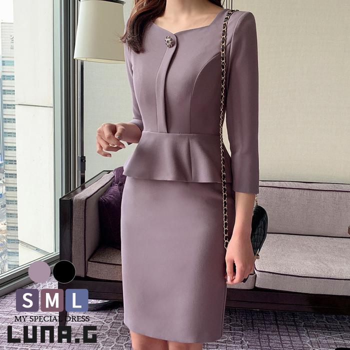 ぺプラム ワンピース フォーマル ドレス 卒業式 スーツ 母 入学式 ママスーツ 卒園式 入園式 ロング丈 ミモレ丈 ママ お宮参り 服装 Mr110 Luna G 通販 Yahoo ショッピング