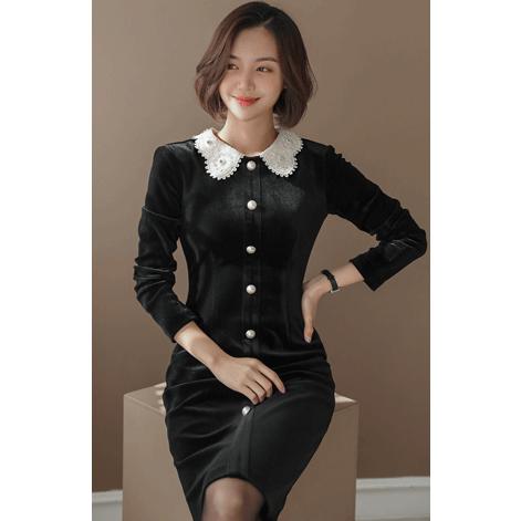 襟付き ワンピース フォーマル ワンピ ドレス ミニドレス パーティドレス きれいめ かわいい クラシック レトロ モノトーン Dress レース 秋 冬 Mr71mt Luna G 通販 Yahoo ショッピング