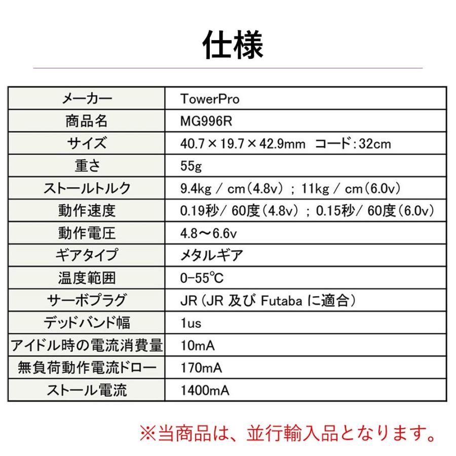 メール便送料無料 メタルギア デジタルサーボ MG996R 2個セット 高トルク サーボ ラジコン RC モーター 飛行機 ヘリコプター Tower Pro 並行輸入品｜luna-world｜06