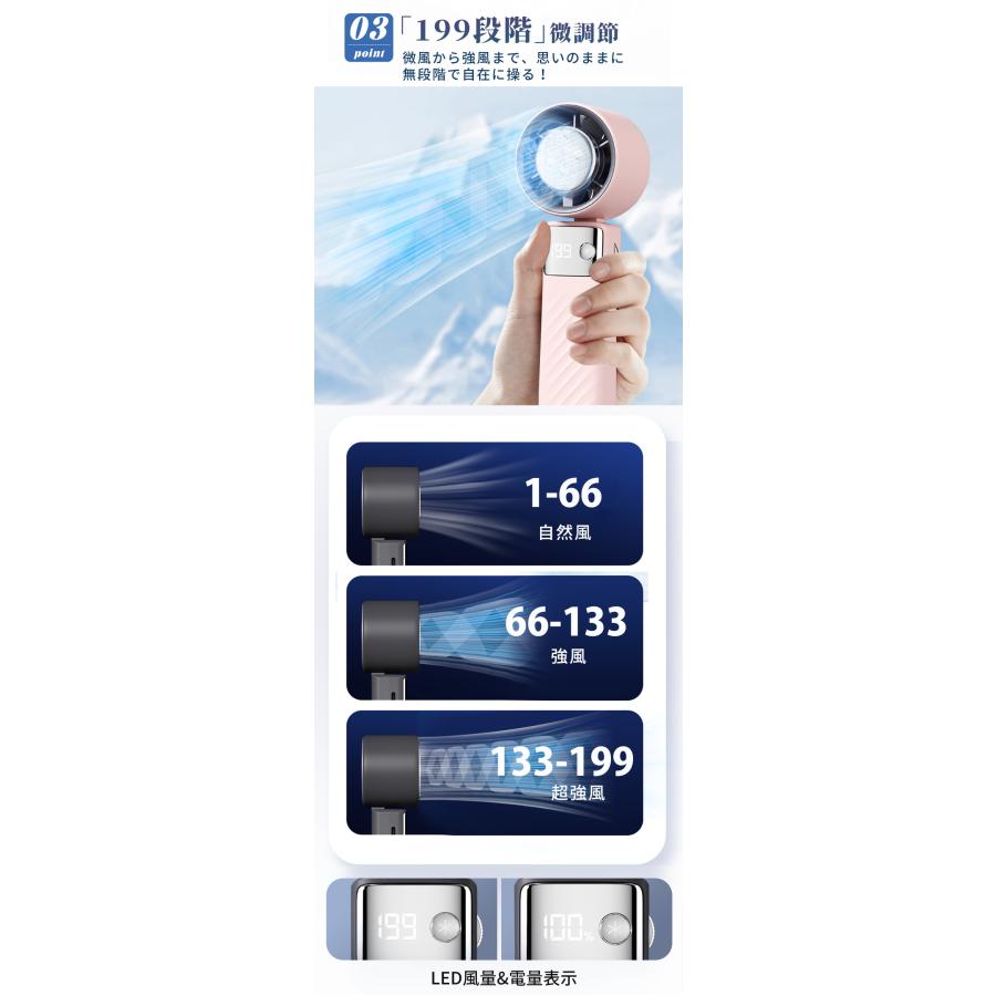 ハンディファン 携帯扇風機 4000mAh クーラー 冷却プレート 199段階