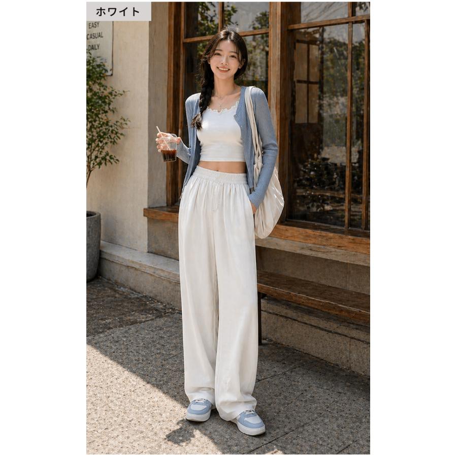 デニム パンツ テンセル 春 夏 裏起毛 体型カバー ゴム レディース