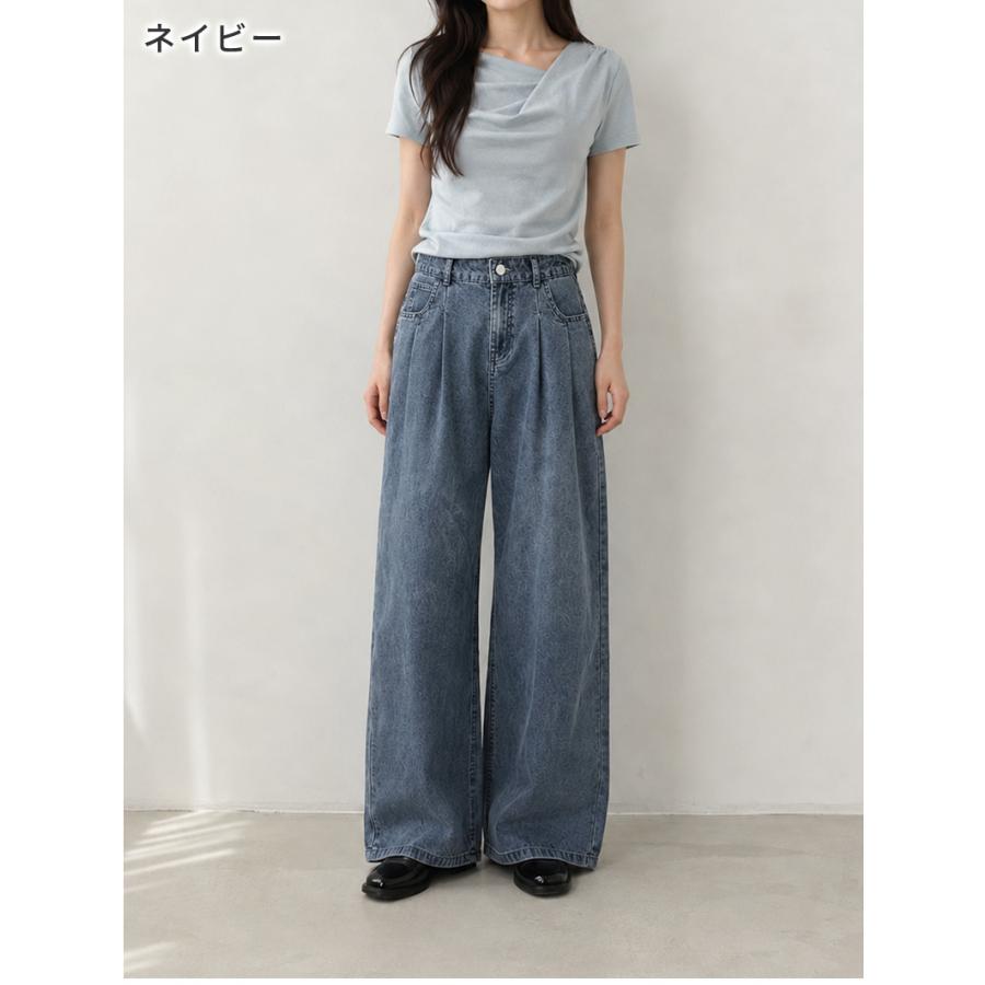 テンセル パンツ タックデニムワイドパンツ デニム レディース 体型