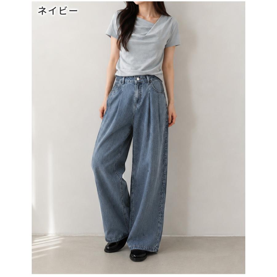 テンセル パンツ タックデニムワイドパンツ デニム レディース 体型