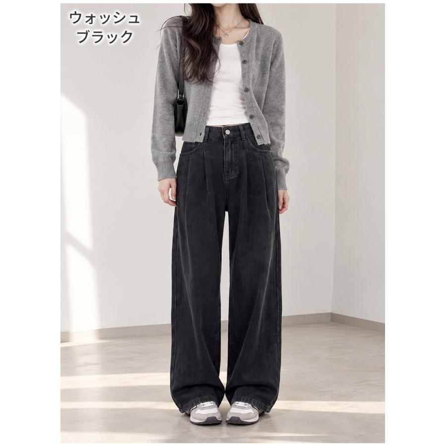 テンセル パンツ タックデニムワイドパンツ デニム レディース 体型