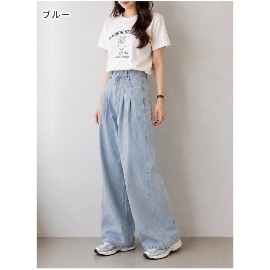 テンセル パンツ タックデニムワイドパンツ デニム レディース 体型