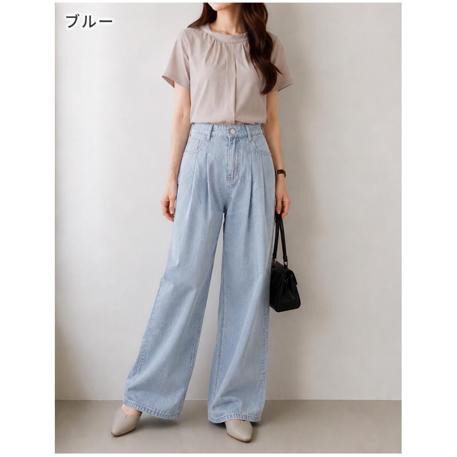 テンセル パンツ タックデニムワイドパンツ デニム レディース 体型
