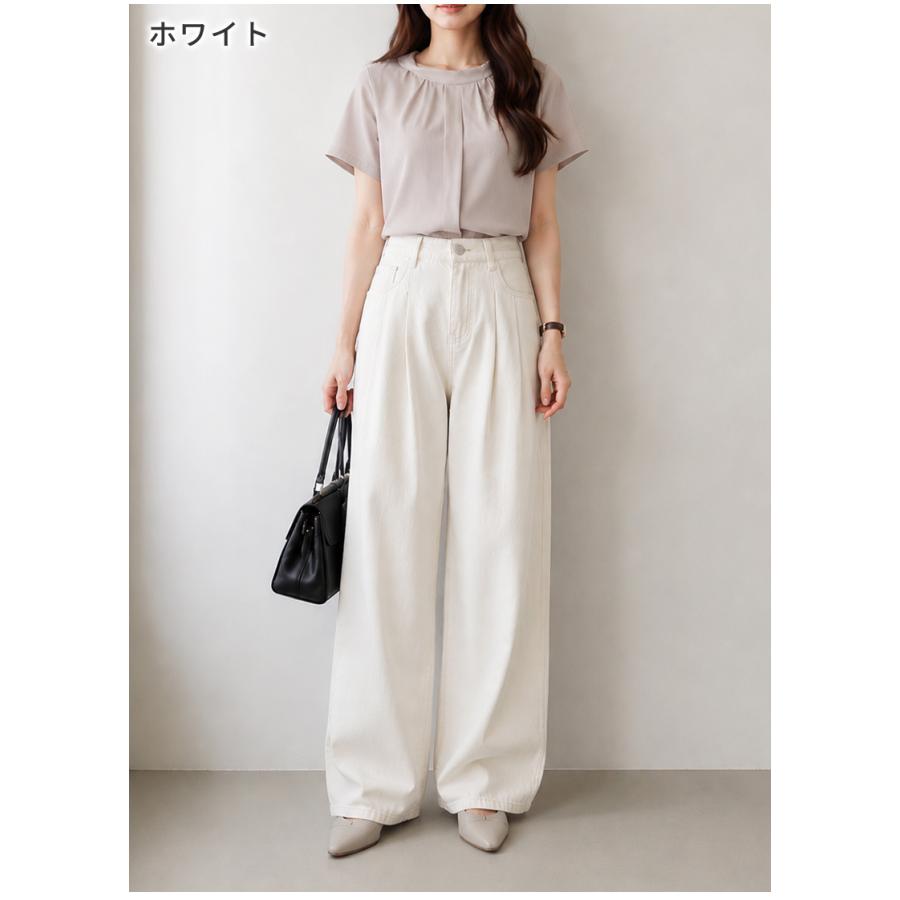 テンセル パンツ タックデニムワイドパンツ デニム レディース 体型