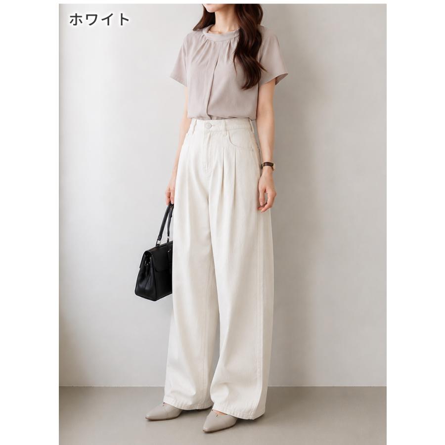 テンセル パンツ タックデニムワイドパンツ デニム レディース 体型
