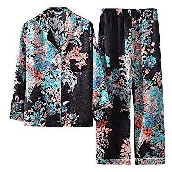 レビューで送料無料 シルク100 パジャマ レディース 和柄 和風 絹 着物風 サテン ギフト 長袖 オリエンタエル ブラック 黒 マルチカラー ブラック M 工場直送 Zoetalentsolutions Com