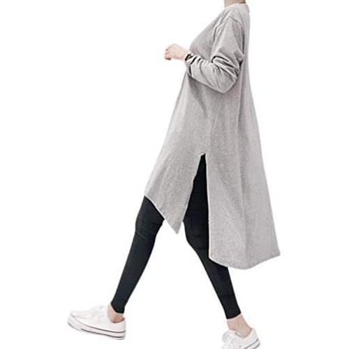 Nunonette チュニックワンピース 前後丈違い サイドスリット 長袖トップス レディース 白 グレー 黒 M 2xl グレー Xl Luna Ude10r5ai 月海商会 通販 Yahoo ショッピング